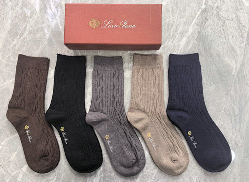 Premium Cable Knit Cashmere Crew Socks 5-Pairs Gift Box, Soft Warm Neutral Dress Socks