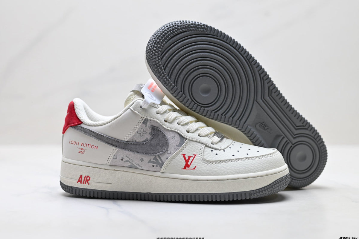 Nike Air Force 1 '07 LV8 Monogram Graphic Low-Top Sneakers – White/Grey/Red