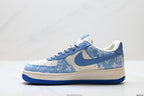 Nike Air Force 1 '07 LV8 Denim Monogram Low-Top Sneakers – Blue/White