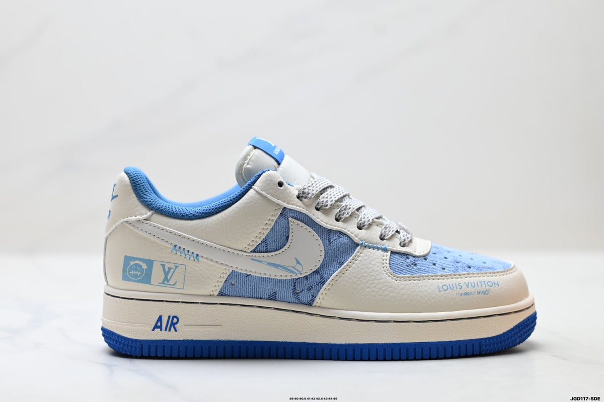 Nike Air Force 1 '07 LV8 Denim Graphic Low-Top Sneakers – Cream/Blue