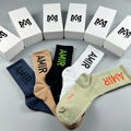 5 Pairs Letter Print Crew Socks Color Block Unisex Casual Sports Mid Calf Socks Gift Packaging