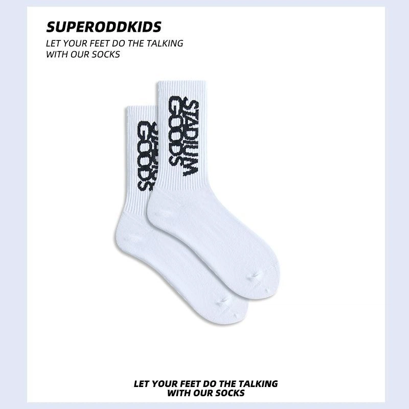 Vertical Letter Print  Crew Socks Unisex Fashion Streetwear Mid Calf Socks