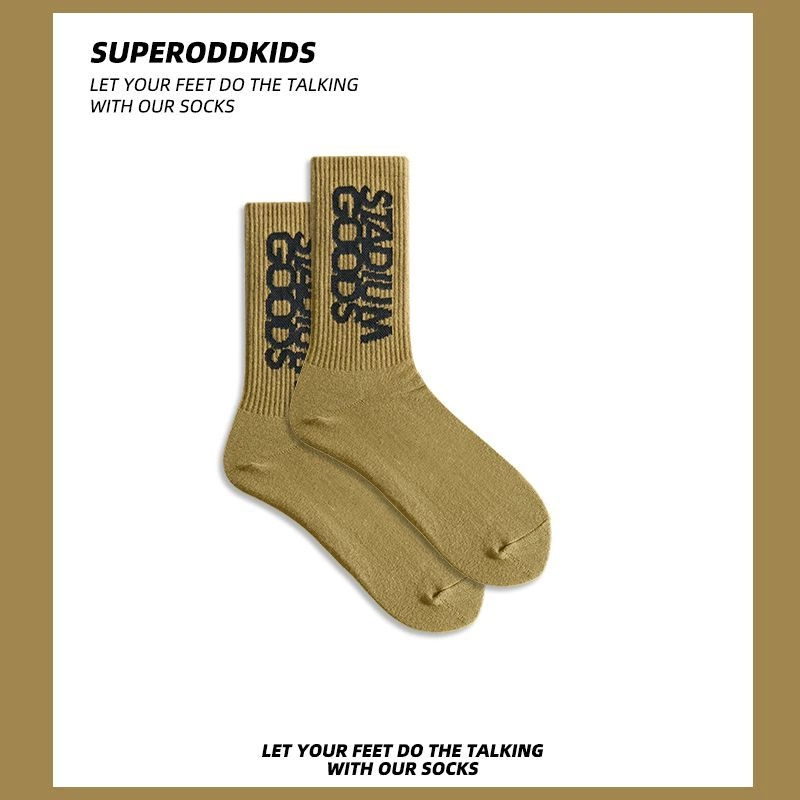 Vertical Letter Print  Crew Socks Unisex Fashion Streetwear Mid Calf Socks