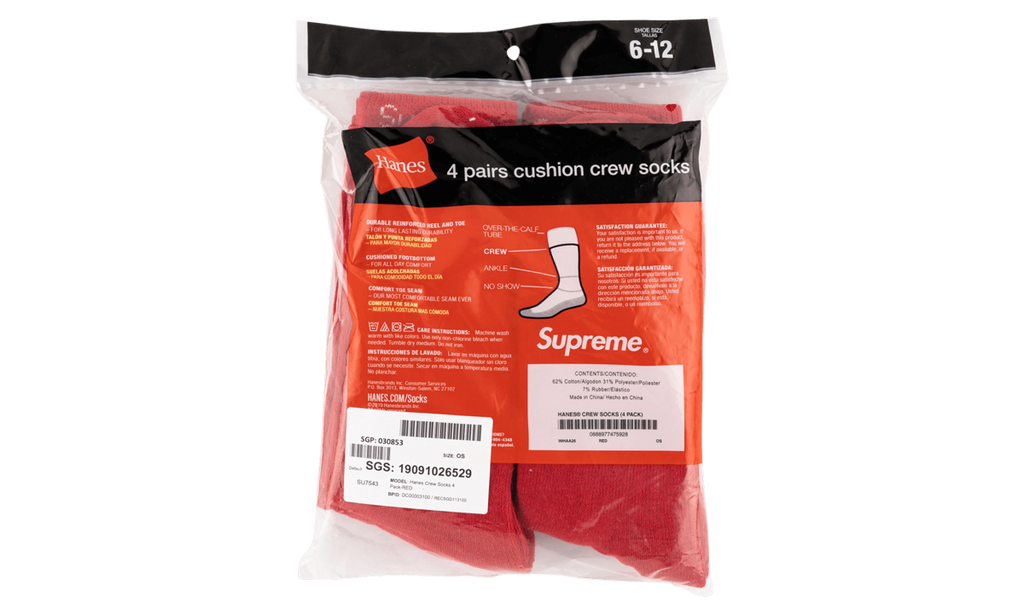 Hanes Crew Socks 4 Pack "Red" SU7543