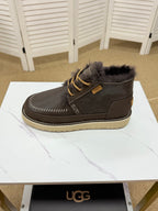 UGG Dark Brown Waxed Leather Shearling Boots