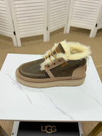 UGG Taupe Shearling-Collar Leather Boots