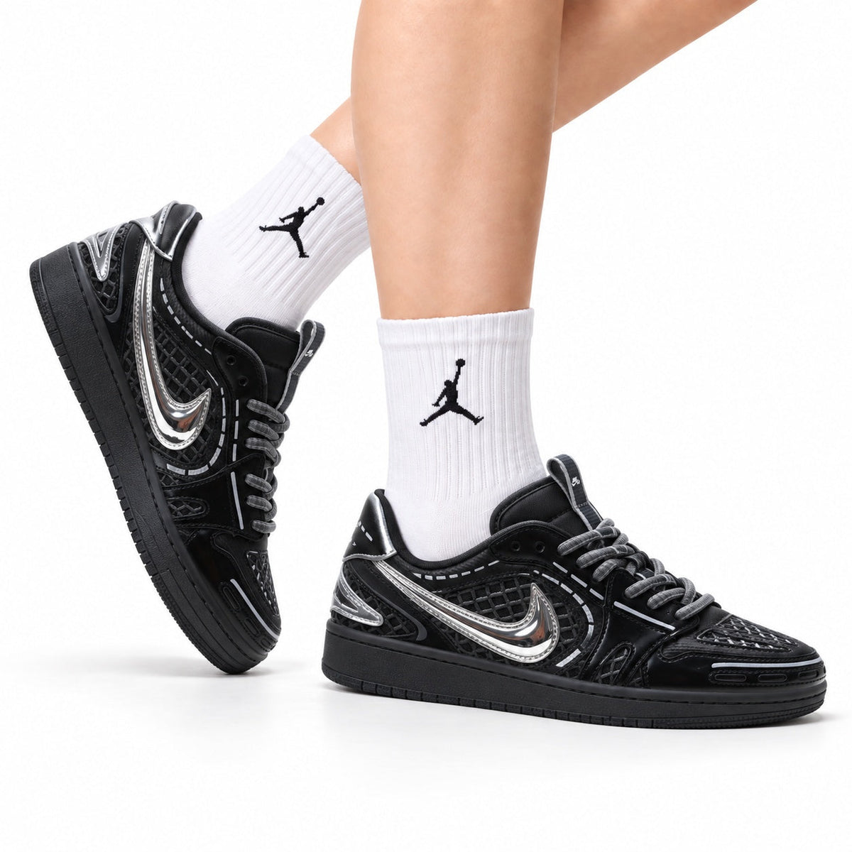 Nike Low-Top Sneakers Black Silver Monogram Unisex Collaboration Edition Style 15