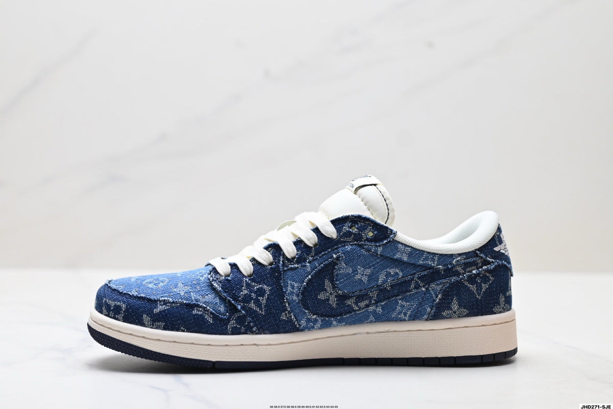 Nike Low-Top Sneakers Navy Denim Unisex Collaboration Edition Style 07