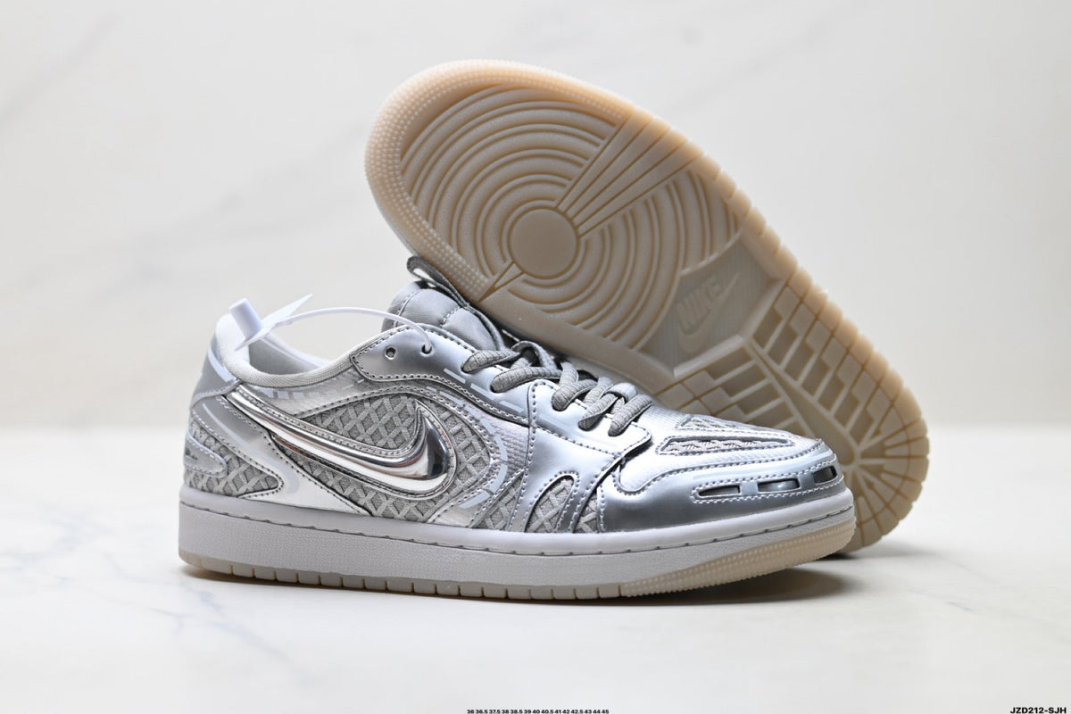 Nike Low-Top Sneakers Silver Monogram Unisex Collaboration Edition Style 11