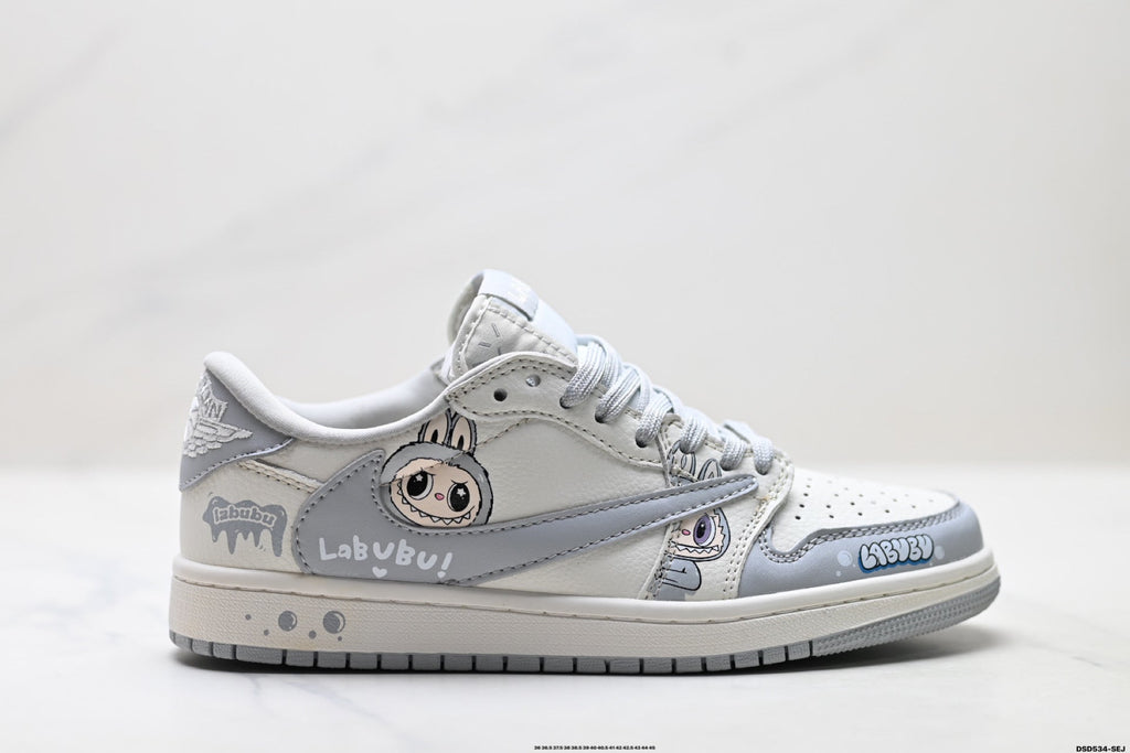 Nike Low-Top Sneakers White Gray Cartoon Unisex Collaboration Edition Style 35