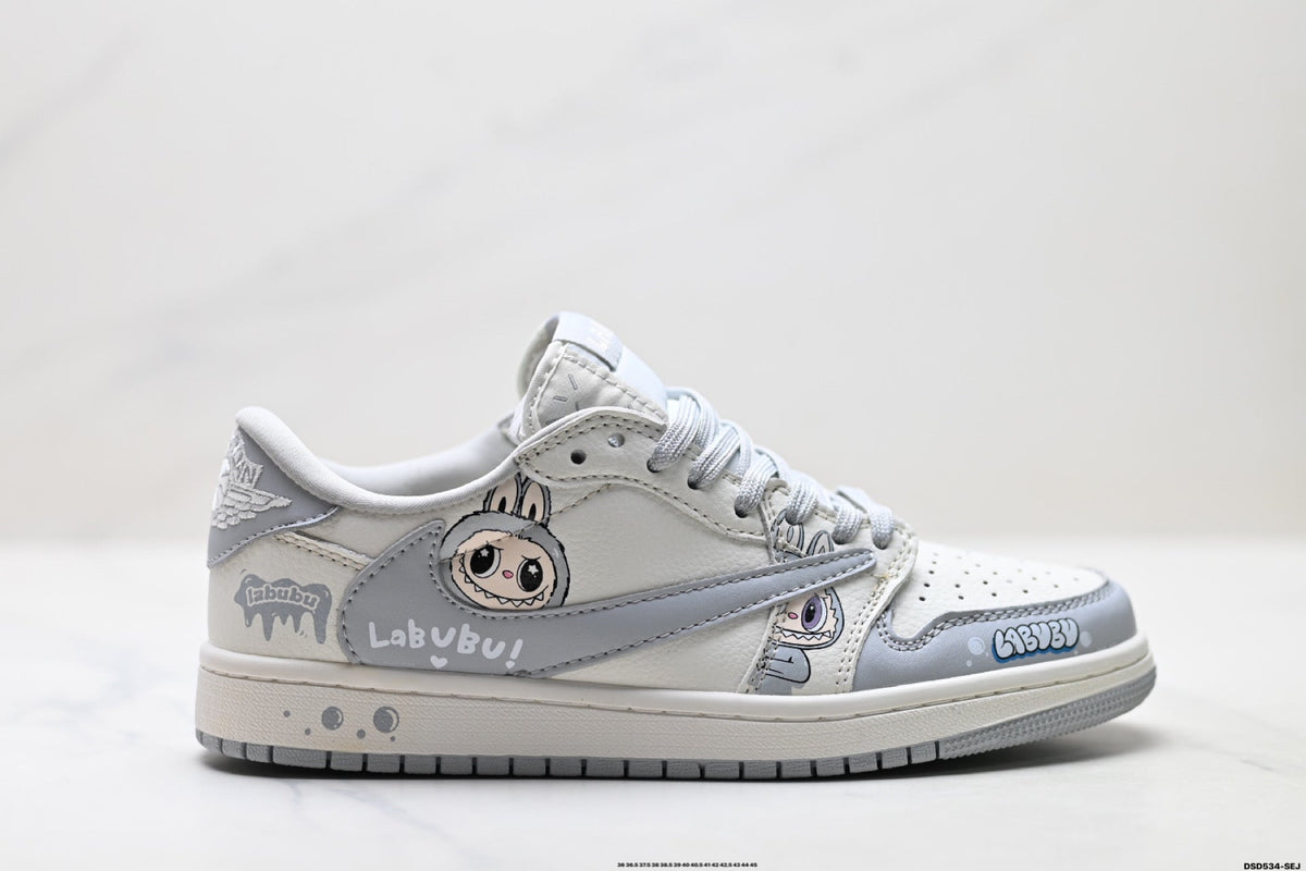Nike Low-Top Sneakers White Gray Cartoon Unisex Collaboration Edition Style 35