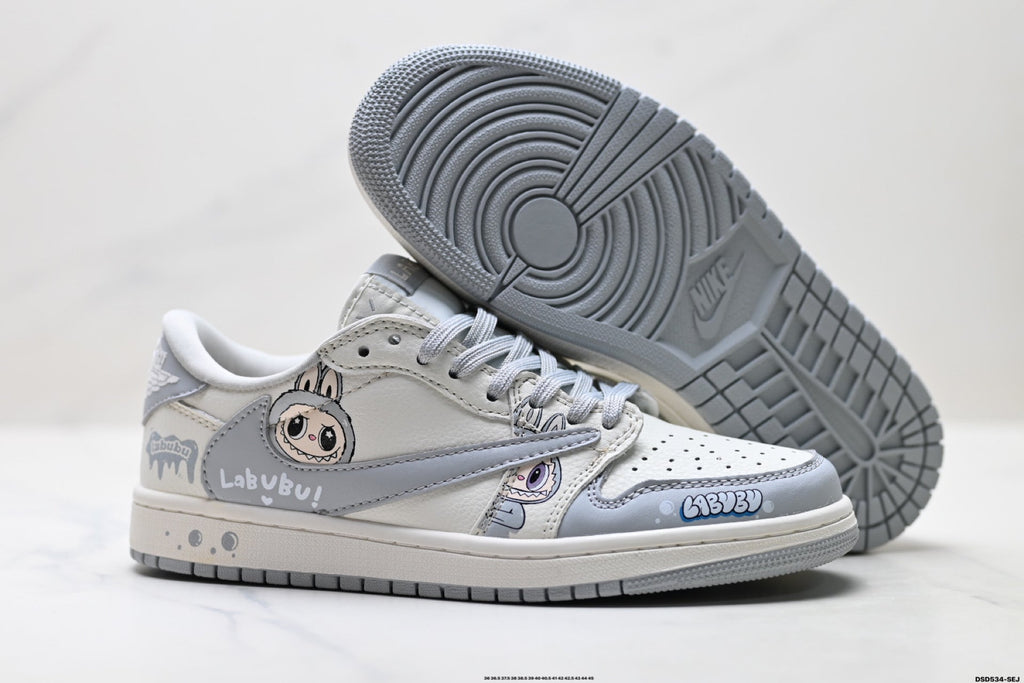 Nike Low-Top Sneakers White Gray Cartoon Unisex Collaboration Edition Style 35