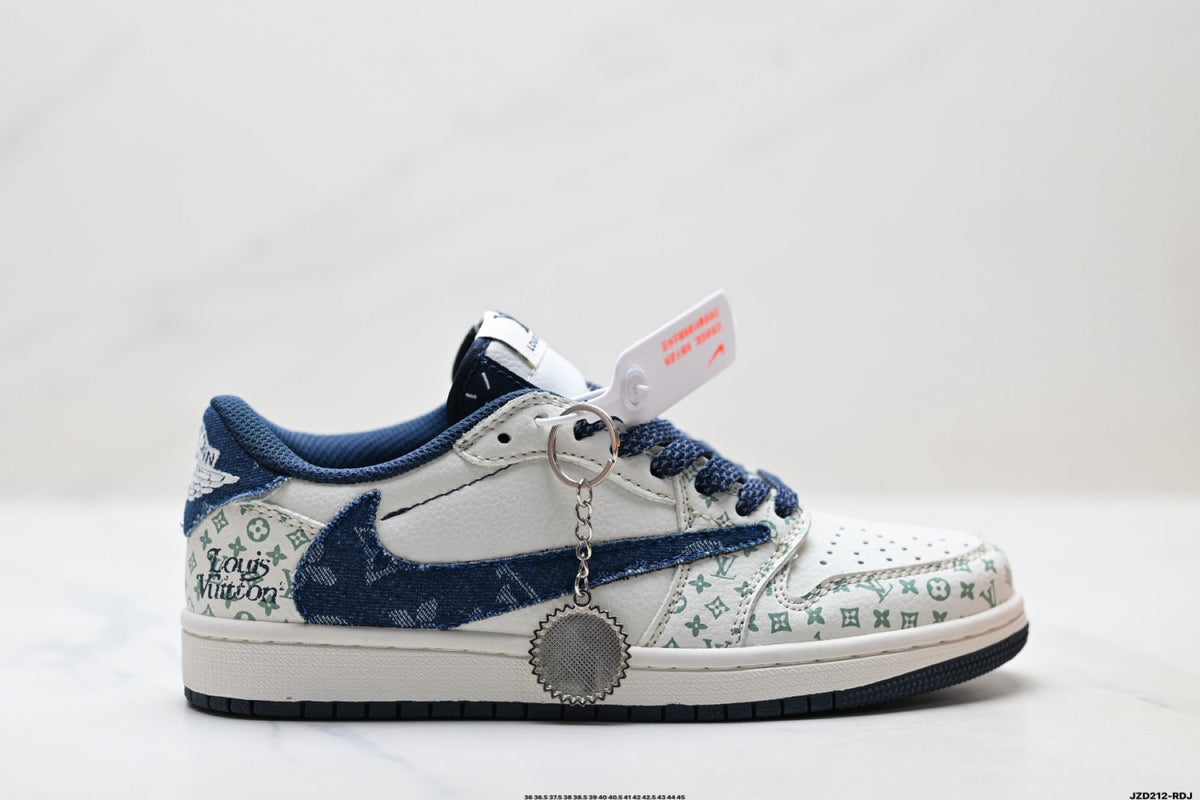 Nike Low-Top Sneakers White Navy Print Unisex Collaboration Edition Style 37