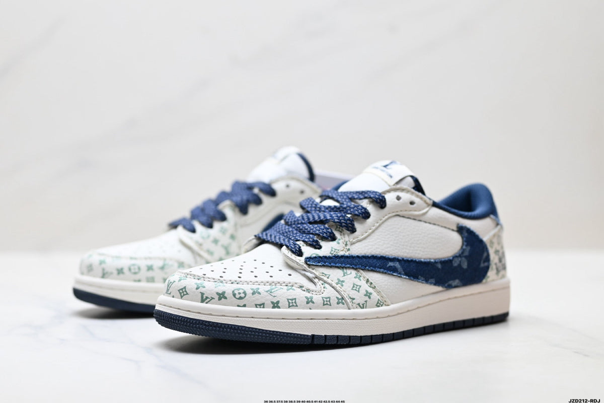 Nike Low-Top Sneakers White Navy Print Unisex Collaboration Edition Style 37