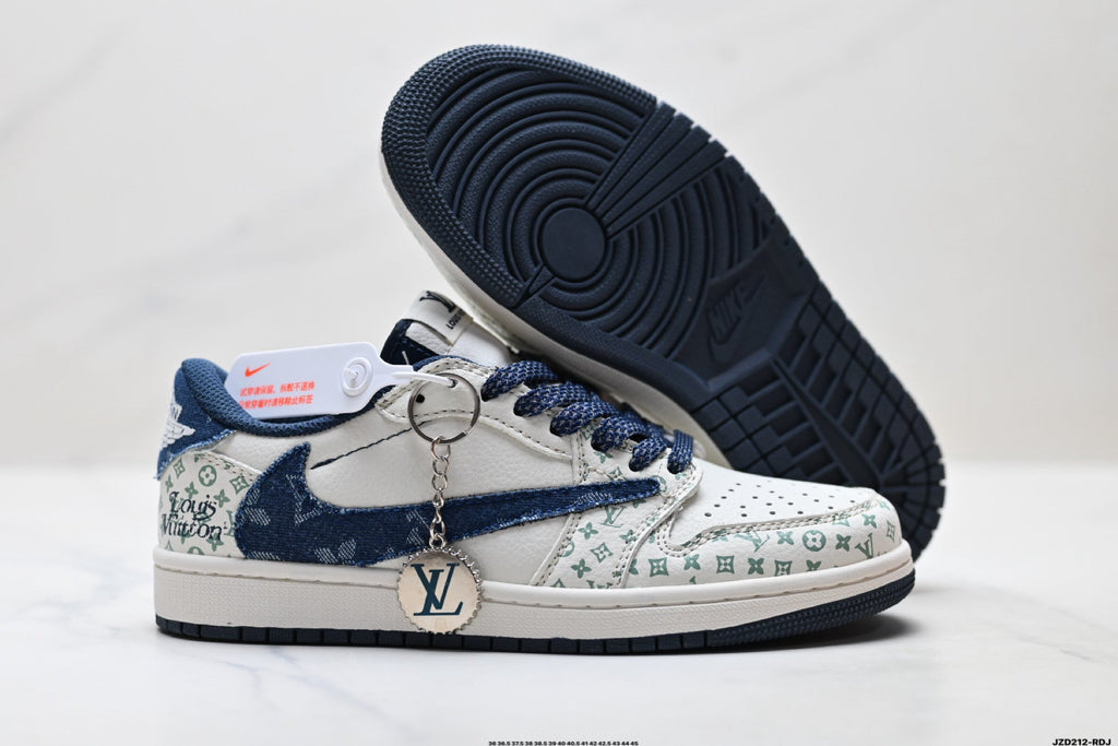 Nike Low-Top Sneakers White Navy Print Unisex Collaboration Edition Style 37