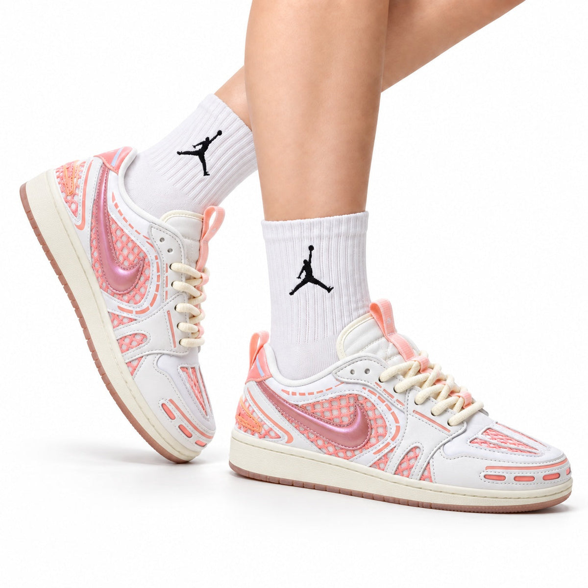 Nike Low-Top Sneakers White Pink Monogram Unisex Collaboration Edition Style 16