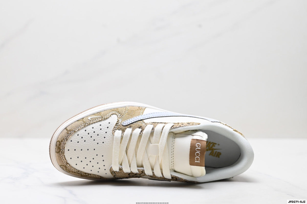Nike Low-Top Sneakers White Tan Monogram Unisex Collaboration Edition Style 05