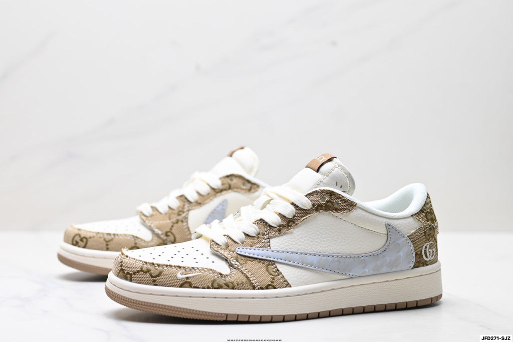 Nike Low-Top Sneakers White Tan Monogram Unisex Collaboration Edition Style 05