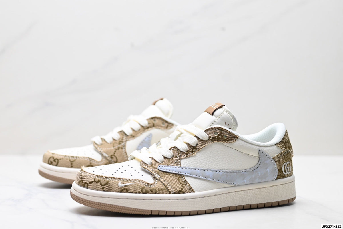 Nike Low-Top Sneakers White Tan Monogram Unisex Collaboration Edition Style 05