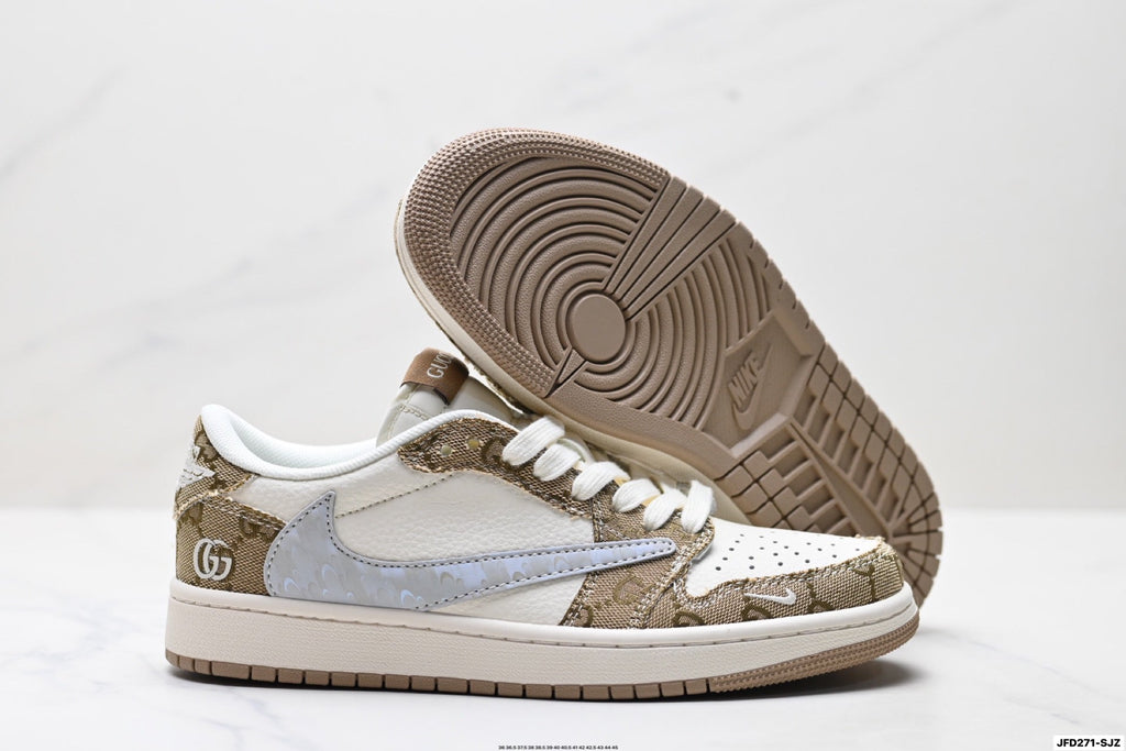 Nike Low-Top Sneakers White Tan Monogram Unisex Collaboration Edition Style 05